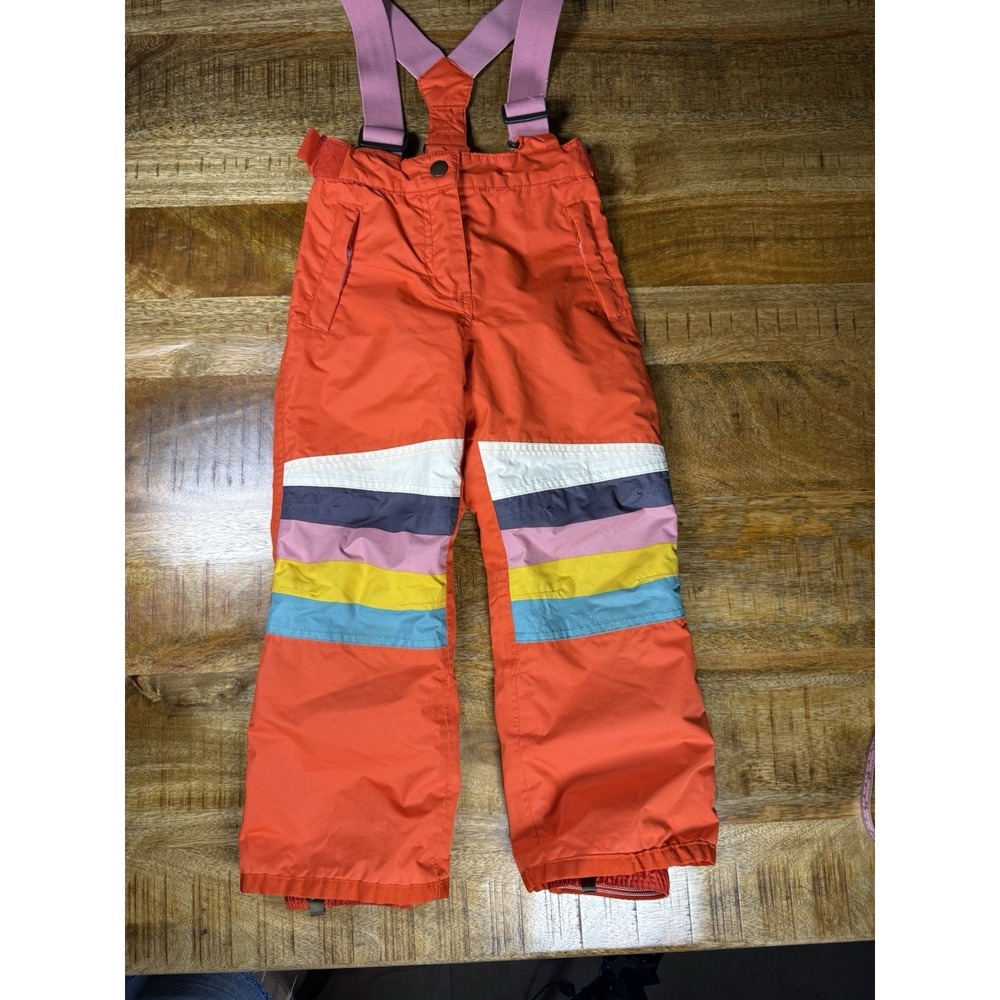 Mini Boden Girls Ski Snow Pants Bib Orange Rainbow Striped Size 4-5Y Winter